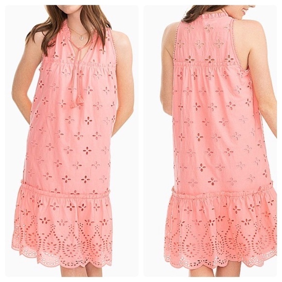 NEW Southern Tide Coral Pink Rowena Scalloped Eyelet Shift Dress US M - Picture 1 of 9